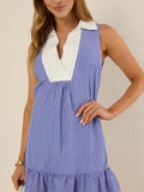 THML Blue and White Striped Collared Sundress